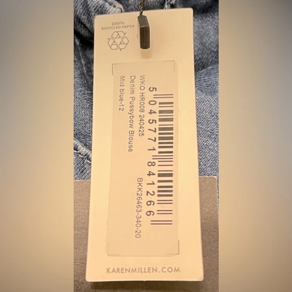 NWT KAREN MILLEN Denim Pussybow Blouse - Picture 8 of 9